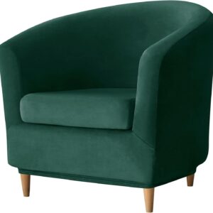 Deisy Dee 2 Piece Velvet Club Chair Slipcover Stretch Barrel Chair Covers Accent Chair Cover Removable Couch Furniture Protector Arm Chair Cover for Living Room (Kelly)